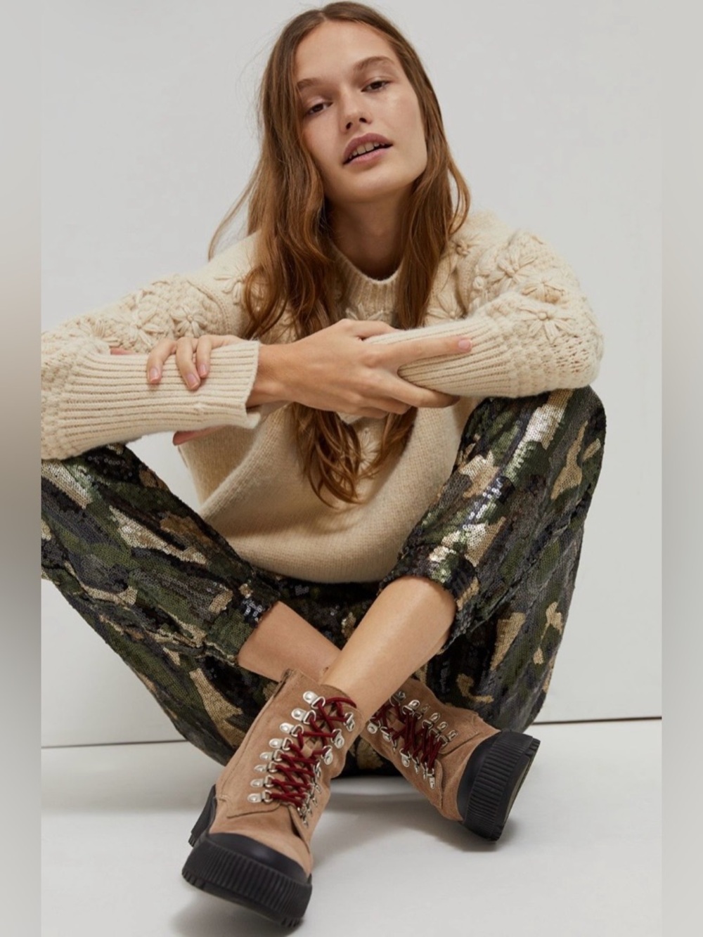 NWOT MSRP $158 Anthropologie Nikky Sequined Camo Trouser Joggers